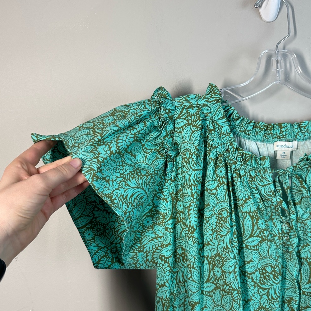 Sundance Liora Summer A-line Popover Tiered Ruffle Green Cotton Dress Size M - Picture 9 of 13